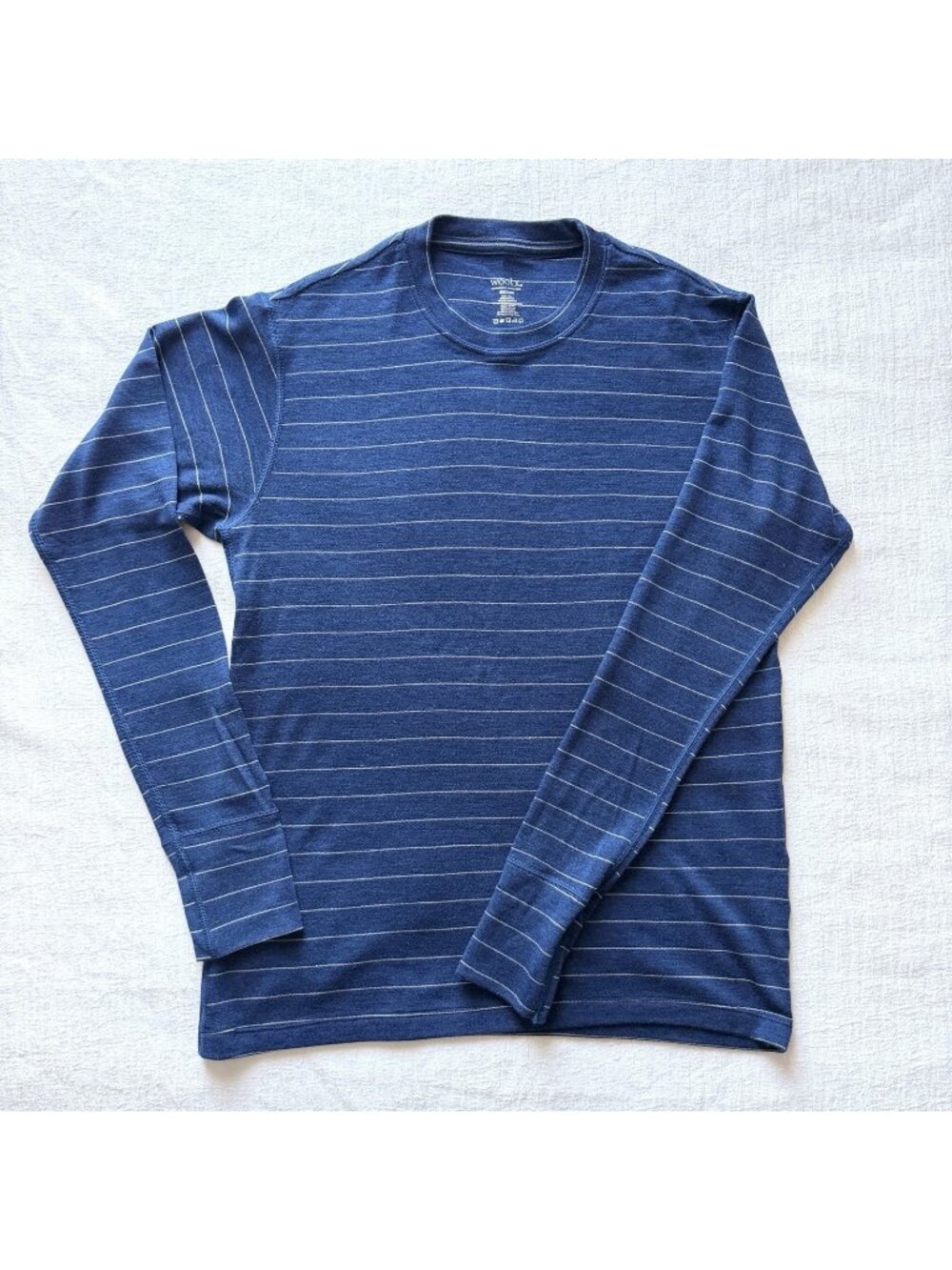 Woolx Explorer Base Layer Long Sleeve Shirt Blue White Striped Men’s Medium Top